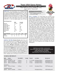 Team USA Game Notes on 4 9 13 Vs. CAN.Indd