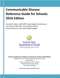 Communicable Disease Reference Guide for Schools: 2016 Edition