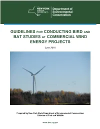 GUIDELINES for CONDUCTING BIRD and BAT STUDIES at COMMERCIAL WIND ENERGY PROJECTS June 2016