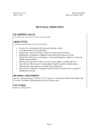 Mucosal Immunity Learning Goal