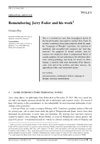 Remembering Jerry Fodor and His Work