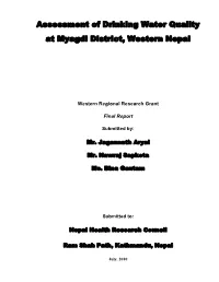Assessment of Drinking Water Quality at Myagdi District, Western Nepal