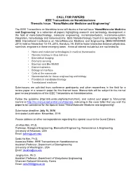 CALL for PAPERS IEEE Transactions on Nanobioscience Thematic Issue: “Nano/Molecular Medicine and Engineering”