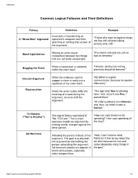 Common Logical Fallacies and Their Definitions