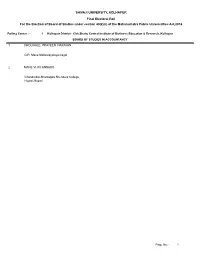 Final Electoral Roll SHIVAJI UNIVERSITY, KOLHAPUR for The