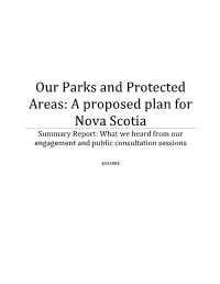 Our Parks and Protected Areas: a Proposed Plan for Nova Scotia Summary Report: What We Heard from Our Engagement and Public Consultation Sessions
