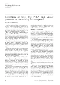 Retention of Title, the PPSA and Unfair Preferences: Something for Everyone?