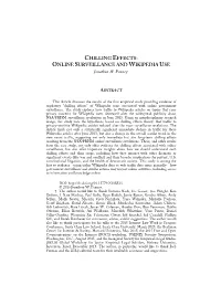 CHILLING EFFECTS: ONLINE SURVEILLANCE and WIKIPEDIA USE Jonathon W