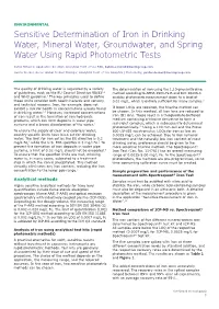 Sensitive Determination of Iron in Drinking Water, Mineral Water, Groundwater, and Spring Water Using Rapid Photometric Tests