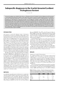 Subspecific Diagnoses in the Scarlet-Breasted Lorikeet Trichoglossus Forsteni