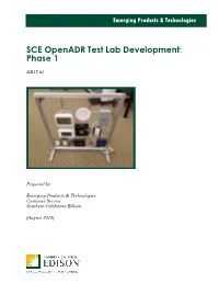 Emerging Products & Technologies SCE Openadr Test Lab