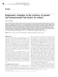 Epigenomic Strategies at the Interface of Genetic and Environmental Risk Factors for Autism
