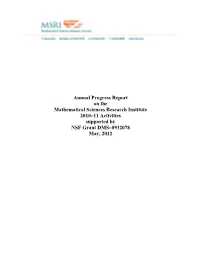 Mathematical Sciences Research Institute Annual Report for 2010–11