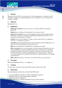 SOP 103 – OHS Hazard and Risk Management