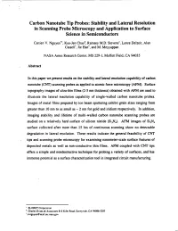 Carbon Nanotube Tip Probes: Stability and Lateral Resolution in Scanning Probe Microscopy and Application to Surface Science in Semiconductors
