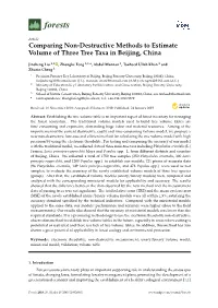 Comparing Non-Destructive Methods to Estimate Volume of Three Tree Taxa in Beijing, China