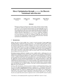 Direct Optimization Through $\Arg \Max$ for Discrete Variational Auto