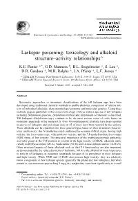 Larkspur Poisoning: Toxicology and Alkaloid Structure–Activity Relationshipsଝ K.E