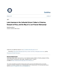 Latin Grammar in the Cathedral School: Fulbert of Chartres, Bonipert of Pécs, and the Way of a Lost Priscian Manuscript