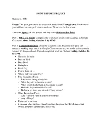 SAINT REPORT PROJECT October 2, 2020 Focus