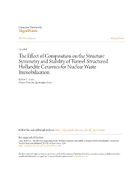 The Effect of Composition on the Structure Symmetry and Stability of Tunnel-Structured Hollandite Ceramics for Nuclear Waste Immobilization" (2018)