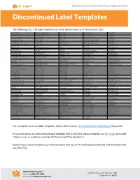 Discontinued Label Templates