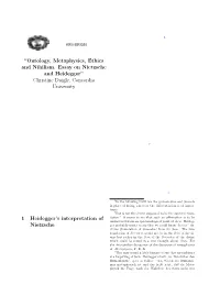 Ontology, Metaphysics, Ethics and Nihilism. Essay on Nietzsche And