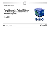 Postal Codes by Federal Ridings File 1996 Representation Order, Reference Guide