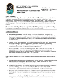 Information Technology Manager Is a Professional Technical Stand Alone Class