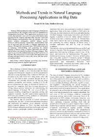 Methods and Trends in Natural Language Processing Applications in Big Data