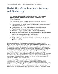 Module III - Water, Ecosystem Services, and Biodiversity