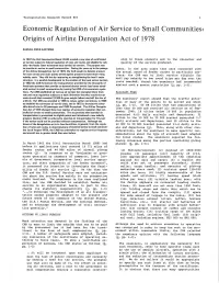 Origins of Airline Deregulation Act of 1978