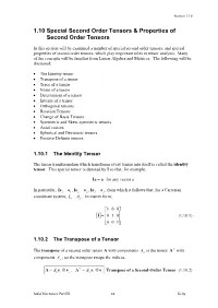 Special Second Order Tensors & Properties of Tensors