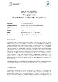 Philosophy in Berlin: University Reforms from Kant to the Bologna Process