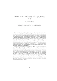 Set Theory and Logic, Spring 2019