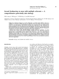 Sexual Dysfunction in Men with Multiple Sclerosis Ð a Comprehensive Pilot-Study Into Etiology