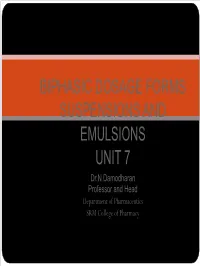 Biphasic Dosage Forms Suspensions and Emulsions Unit 7