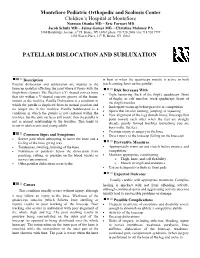 Patellar Dislocation and Subluxation