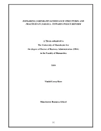 Exploring Corporate Governance Structures and Practices in Jamaica: Towards Policy Reform