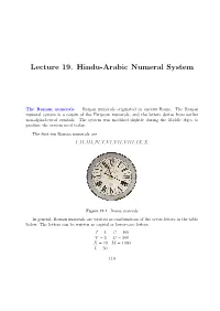Lecture 19. Hindu-Arabic Numeral System