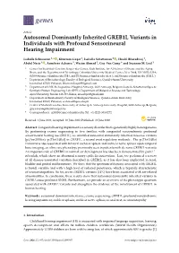 Autosomal Dominantly Inherited GREB1L Variants in Individuals with Profound Sensorineural Hearing Impairment