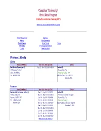 2011-2012 Canadian University Hotel Rate Program.Xlsx