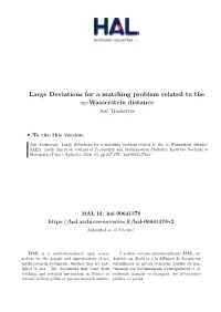 Large Deviations for a Matching Problem Related to the -Wasserstein