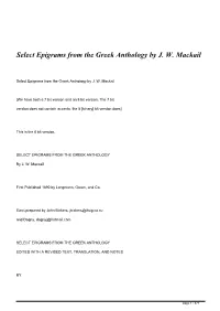 Select Epigrams from the Greek Anthology by JW