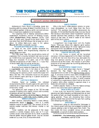 THE YOUNG ASTRONOMERS NEWSLETTER Volume 22 Number 12 STUDY + LEARN = POWER November 2014