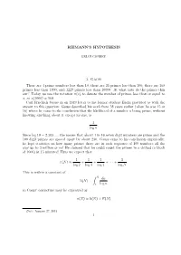 RIEMANN's HYPOTHESIS 1. Gauss There Are 4 Prime Numbers Less