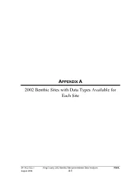 2002 Benthic Sites with Data Types Available for Each Site