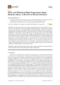 And Tipt-Based High-Temperature Shape Memory Alloys: a Review on Recent Advances