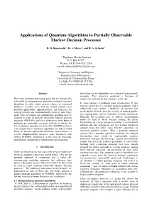 Applications of Quantum Algorithms to Partially Observable Markov Decision Processes