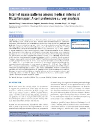 Internet Usage Patterns Among Medical Interns of Muzaffarnagar: a Comprehensive Survey Analysis